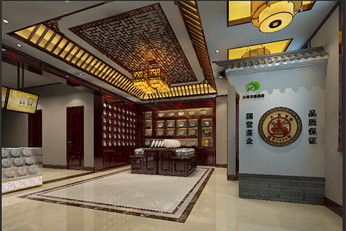 乌坡镇古朴典雅的中式茶叶店大堂设计效果图