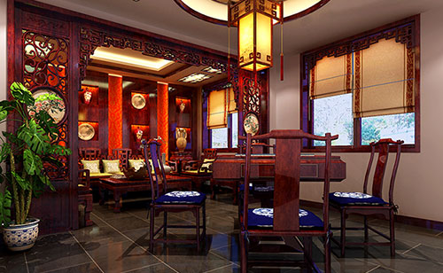 乌坡镇古典中式风格茶楼包间设计装修效果图